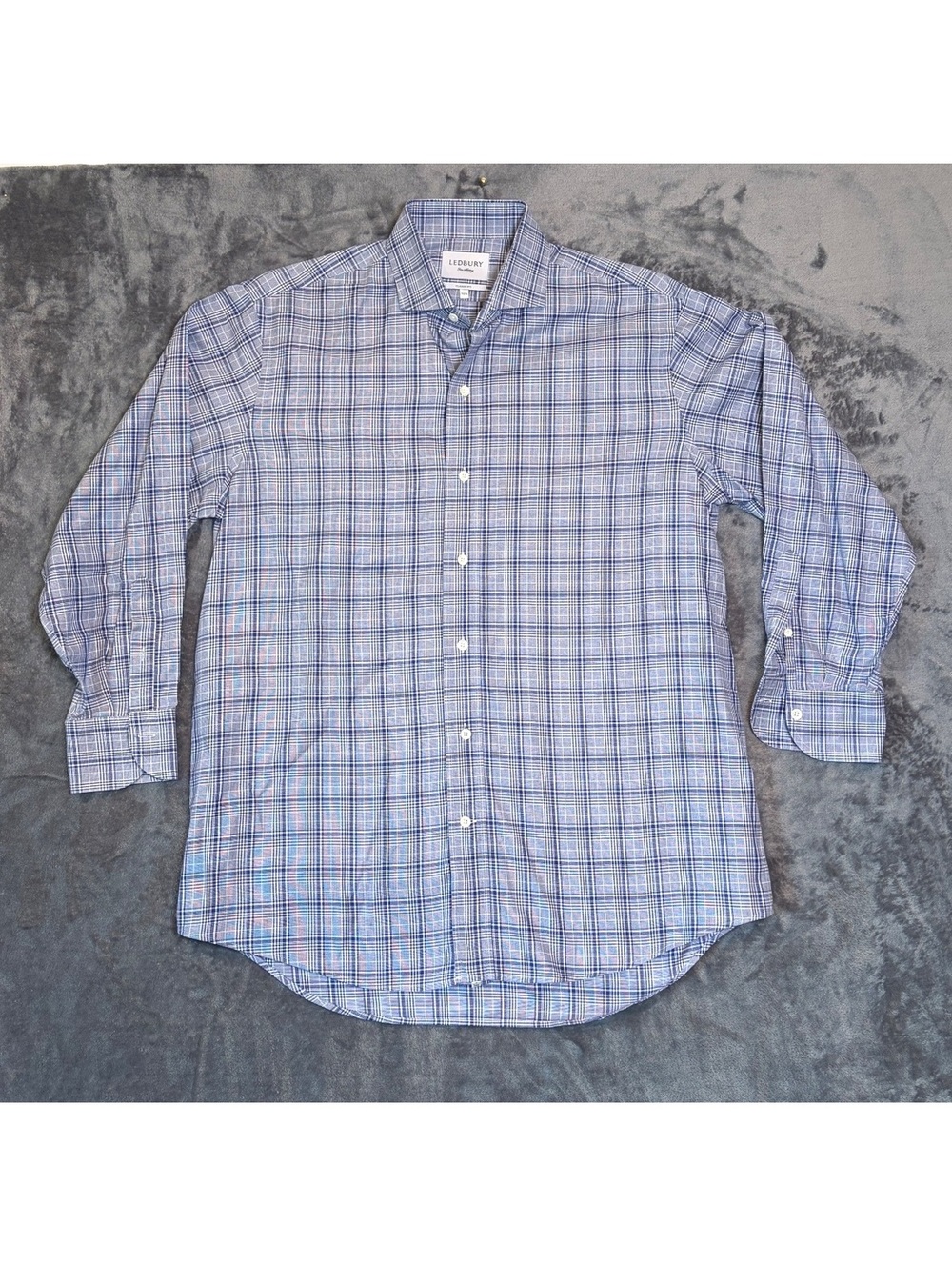 Ledbury Fine Shirting Classic Fit Plaid Dress Shirt Mens 16.5 Cotton